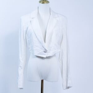 Free People Coco Cropped Linen Blend Boho Blazer Women's Small White One Button